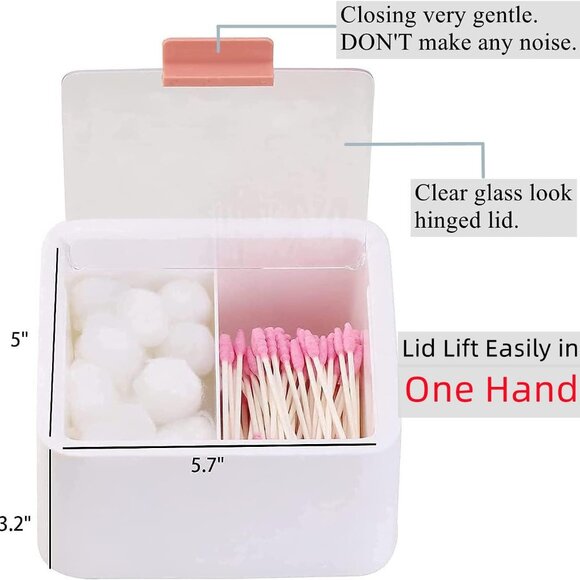 2 Slot Cotton Swab Ball Qtip Holder Jar Plastic Container Dispenser Box with Hin - Picture 2 of 6